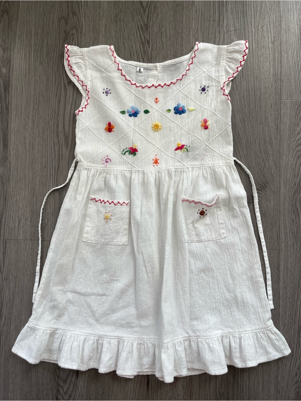 Girls white cotton dress with embroidery